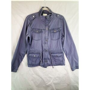 MUDD Women's L Slate Blue Gray Utility Jacket Military Anorak Cotton Zip Pockets